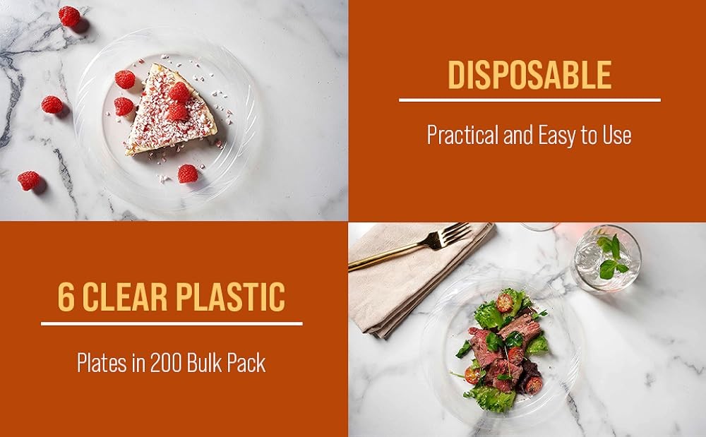 200 Clear Plastic Plates Set - 6 Inch Disposable Dert Plates,