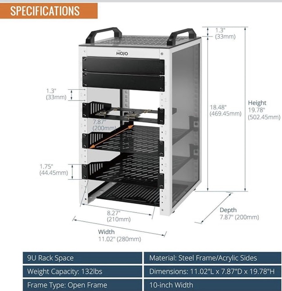 Tecmojo 6U Network Rack, 10 inch Mini Server Rack with 2 Side Translucent Pan...
