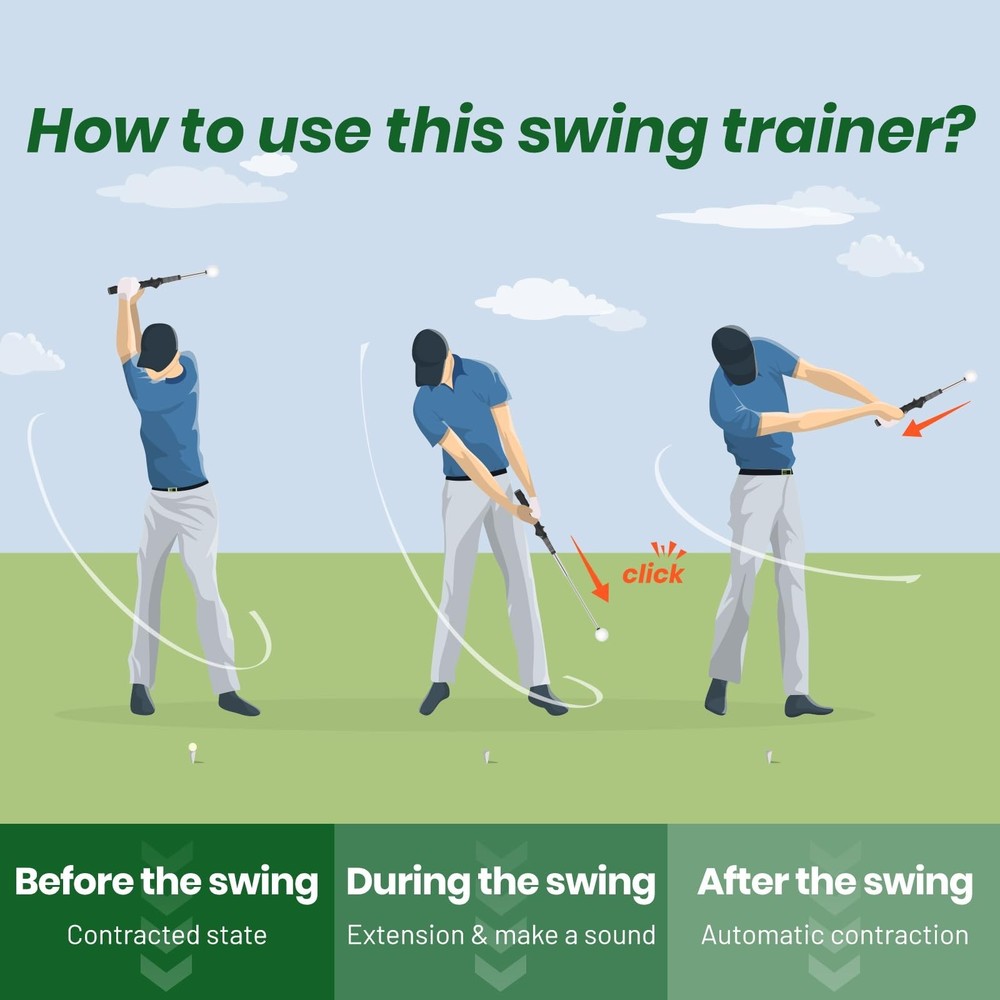 Retractable Golf Swing Training Aid – Portable Grip Trainer with Click Fee
