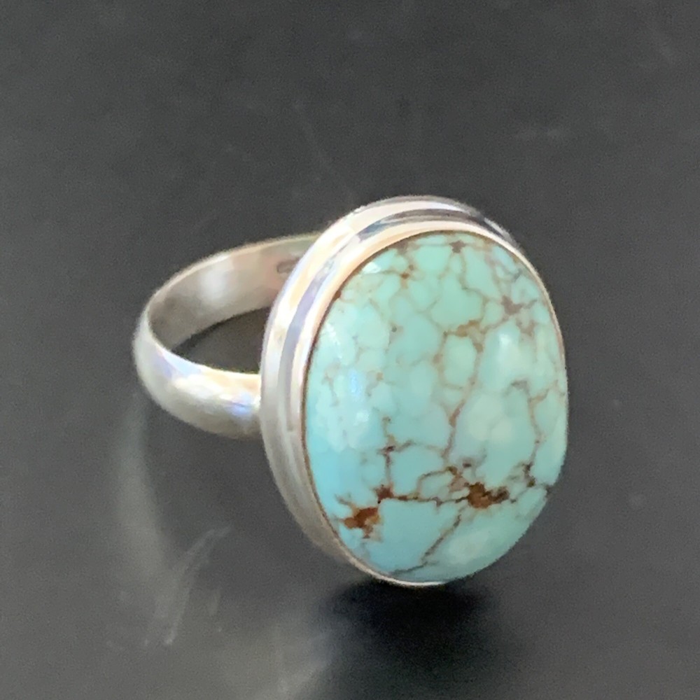 Spiderweb Blue Turquoise Navajo Sterling Silver Ring Size 6 11427