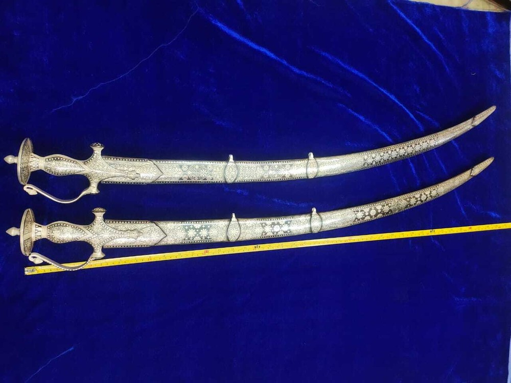 Handcrafted Indian Sword With Silver Koftgari Work Round Shape Handle