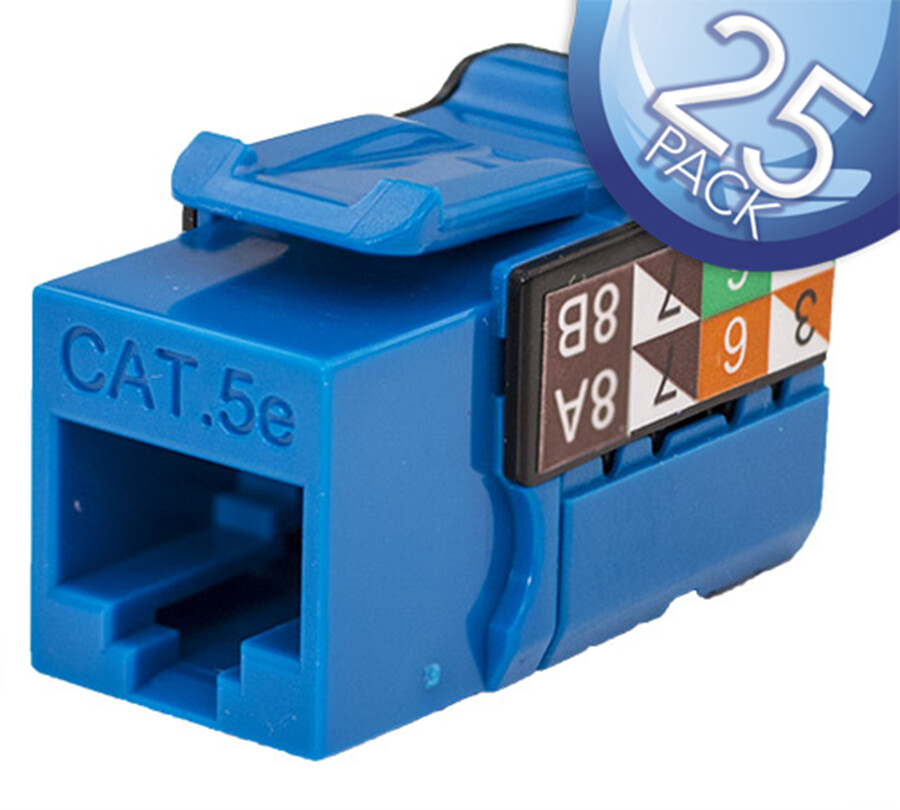 Vertical Cable CAT5E RJ45 Keystone Jack Network Connector - Blue - 25 Pack