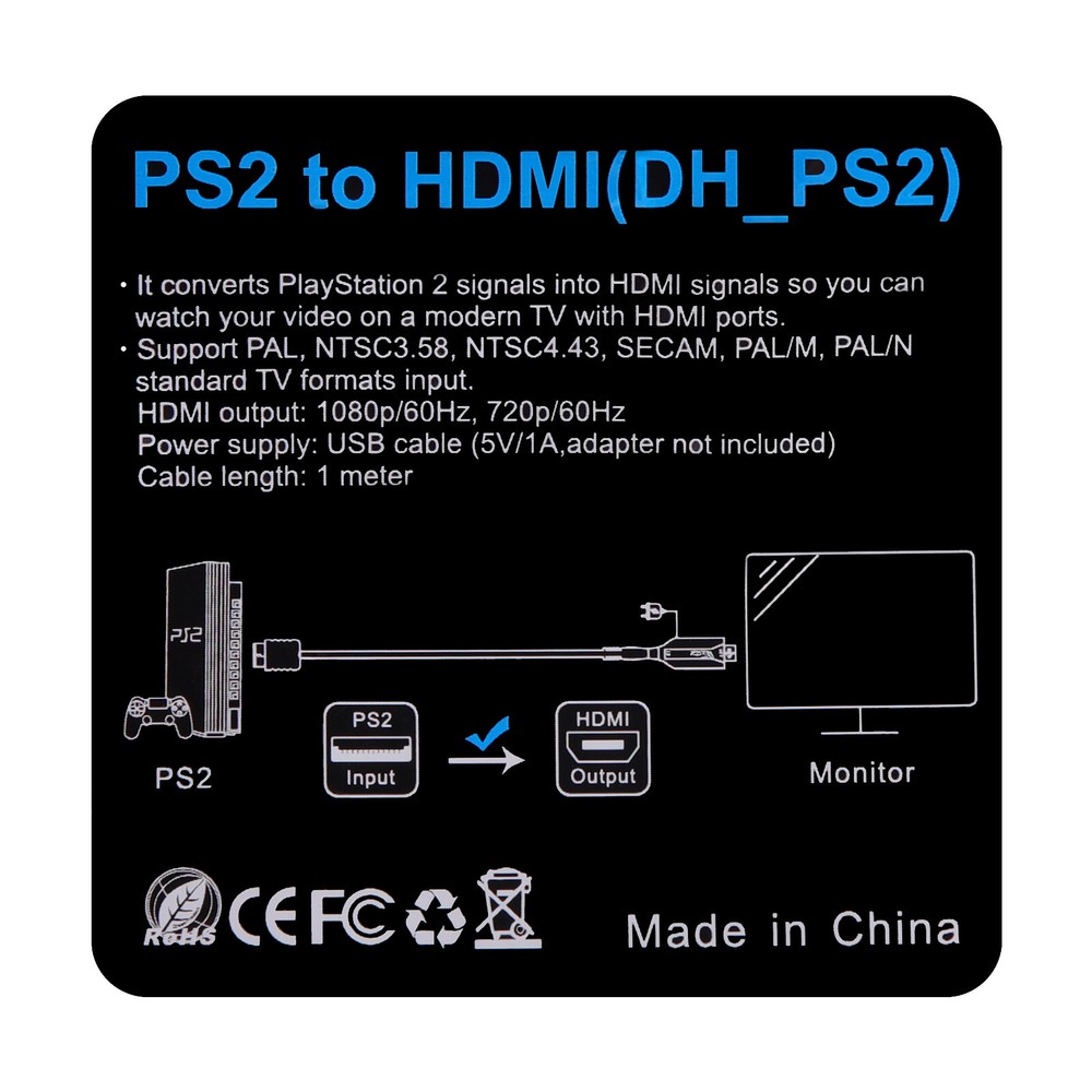 For Sony PS1/PS2 to HDMI Adapter Cable Game Console Audio Video Cable Adapter US