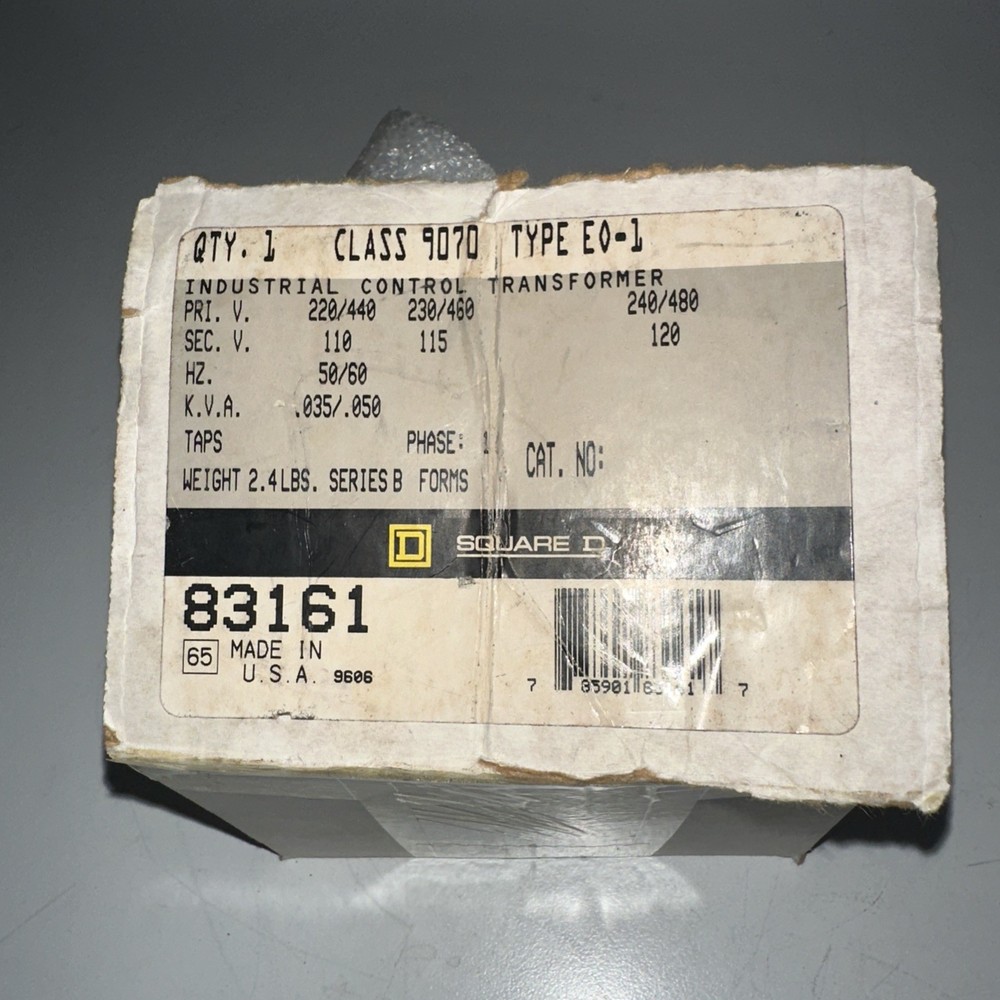 SQUARE D 9070 EO-1 CONTROL CIRCUIT TRANSFORMER SER B PRI. V 240/480 SEC. V 120