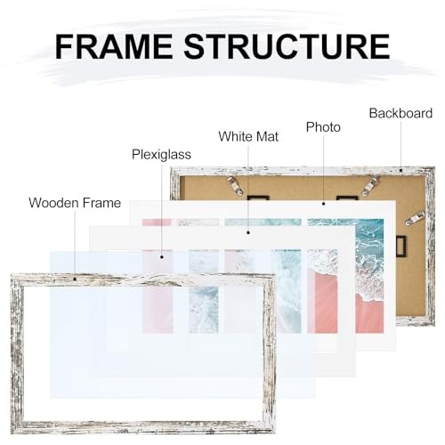 Picture Frames Collage Wall Decor, Displays 3Pcs 4x6 8x14 Distressed White