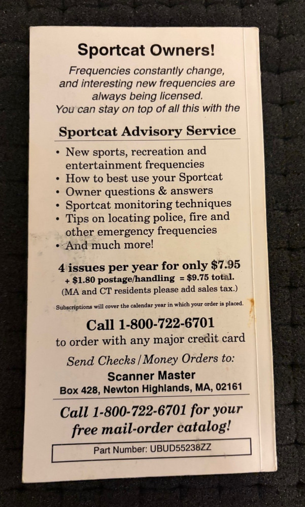SportCat Frequency Guide - Uniden Bearcat (PB, 1994)