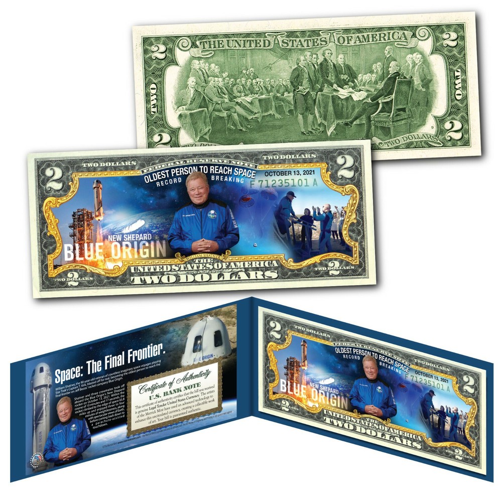 Blue Origin Space Rocket Amazon Space the Final Frontier Capt Kirk US $2 Bill
