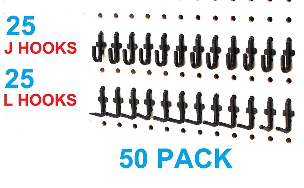 Plastic Black Peg Board Locking Hooks Kit 25 J & 25 L PEGBOARD NOT INCLUDED