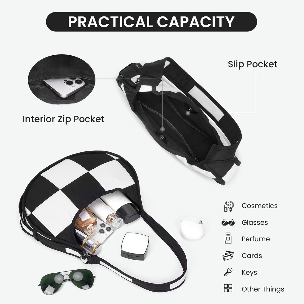 Checkered Crossbody Crescent Bag Medium Shoulder Hobo Cloud Bag Structured Ca...