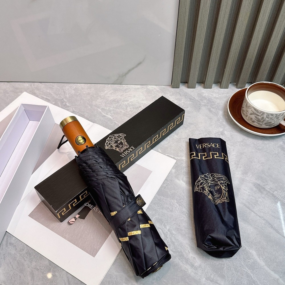 Versace Black Medusa Head Pattern Umbrella Automatic 3-Fold Sun Rain Parasol