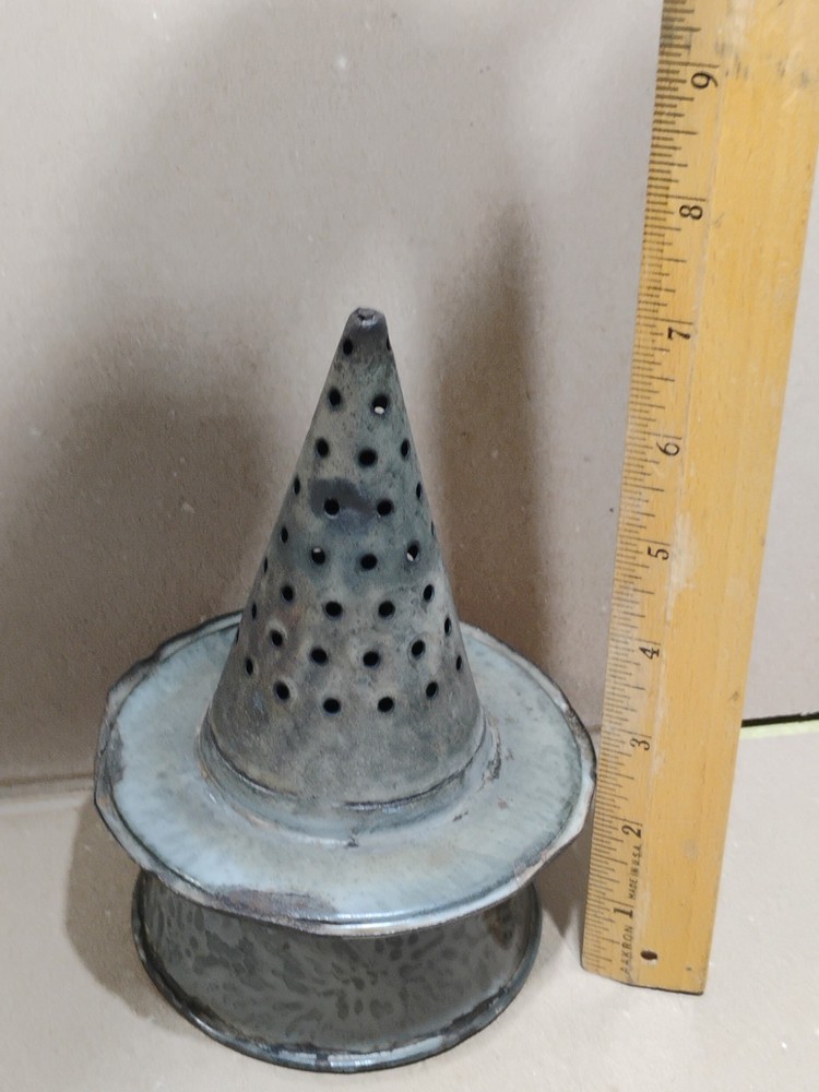 Vintage / Antique Witches Hat Enamelware Graniteware Strainer
