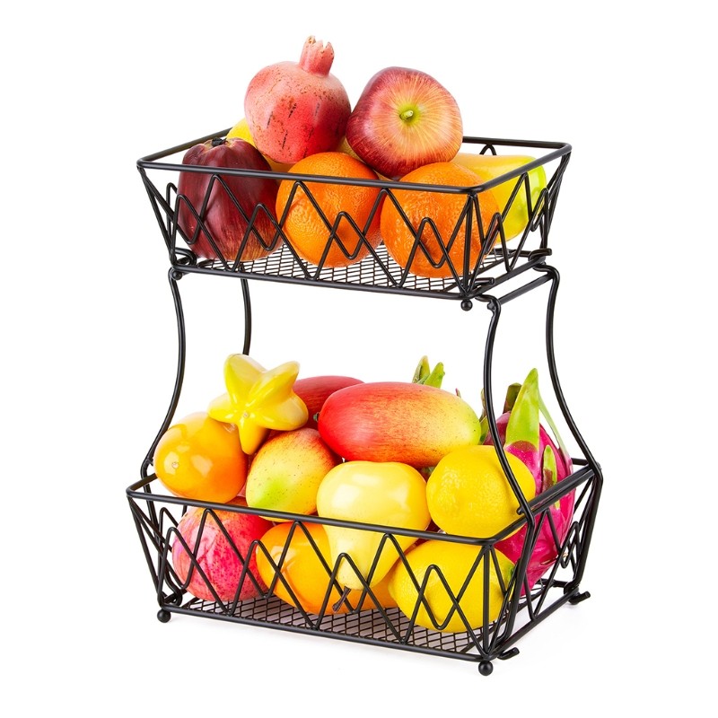 2 Tier Metal Fruit Basket Detachable Kitchen Bread Vegetables Organizer Holder