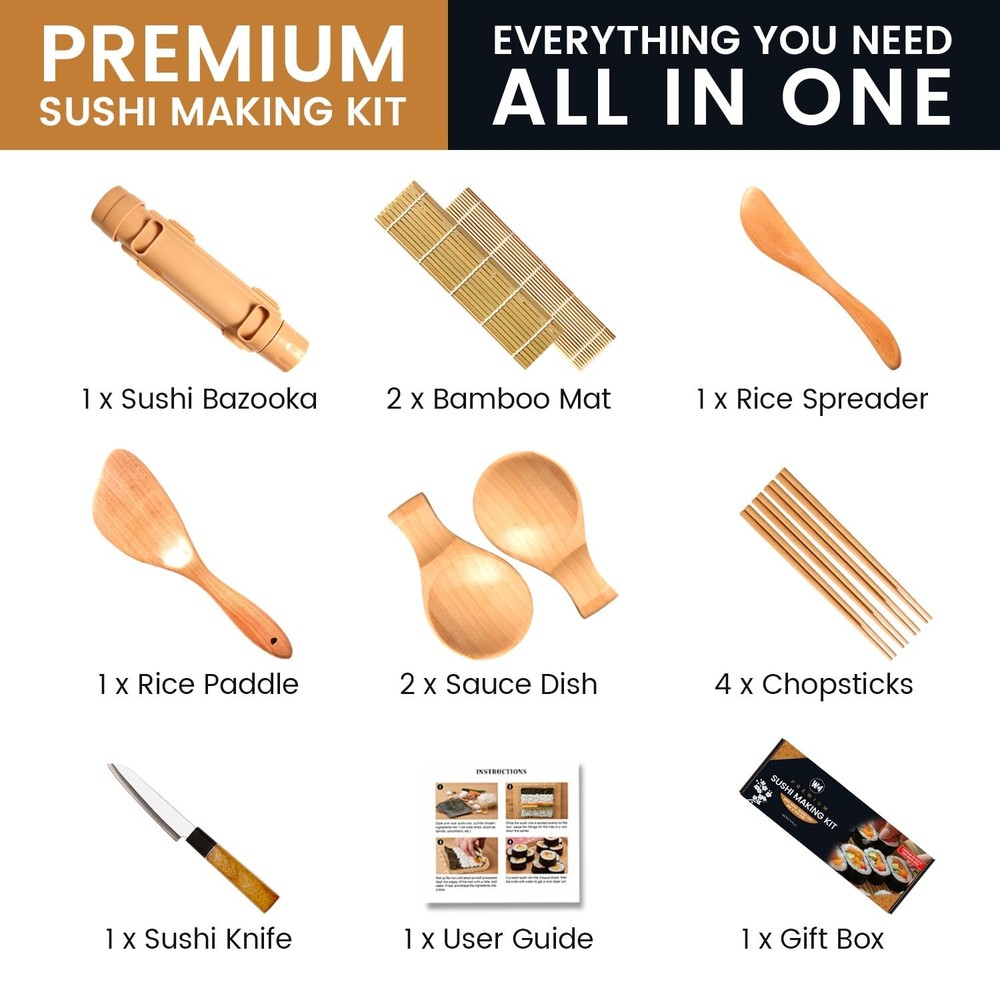 Sushi Making Kit, Roller Kit for Beginners Extra Large, Wood
