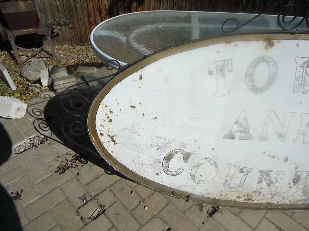Large Antique Hand Wrought Iron Sign & Bracket