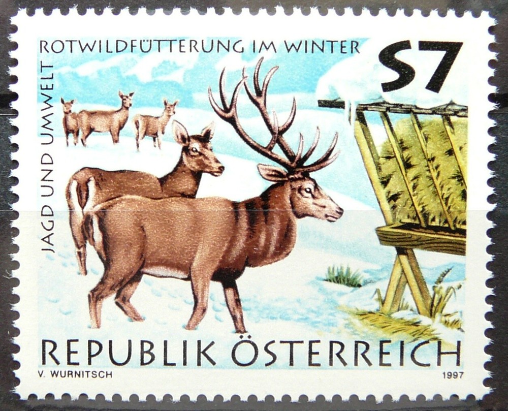 Austria stamp - Deer Feeding in Wintertime_1997 - MNH.
