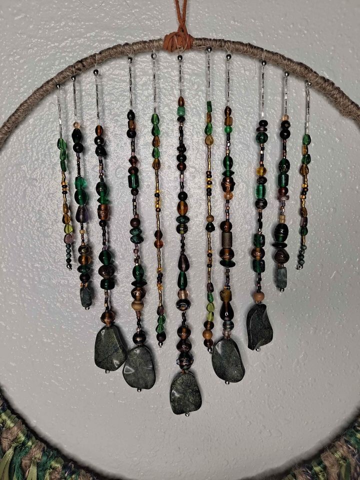 Boho Stone Glass Fringe Bead Wall Hang Handmade