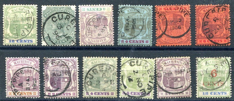 MAURITIUS (26135): selection CURE PIPE postmarks/cancels QV
