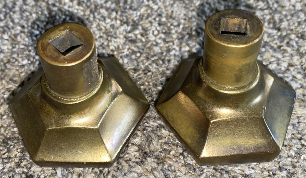 Pair of Antique Solid Brass Hexagon Door knobs