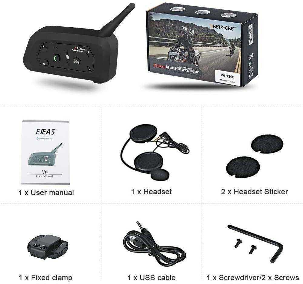 1/2X V6 BLUETOOTH MOTORCYCLE HELMET INTERCOM INTERPHONE HEADSET INTERCOMUNICADOR