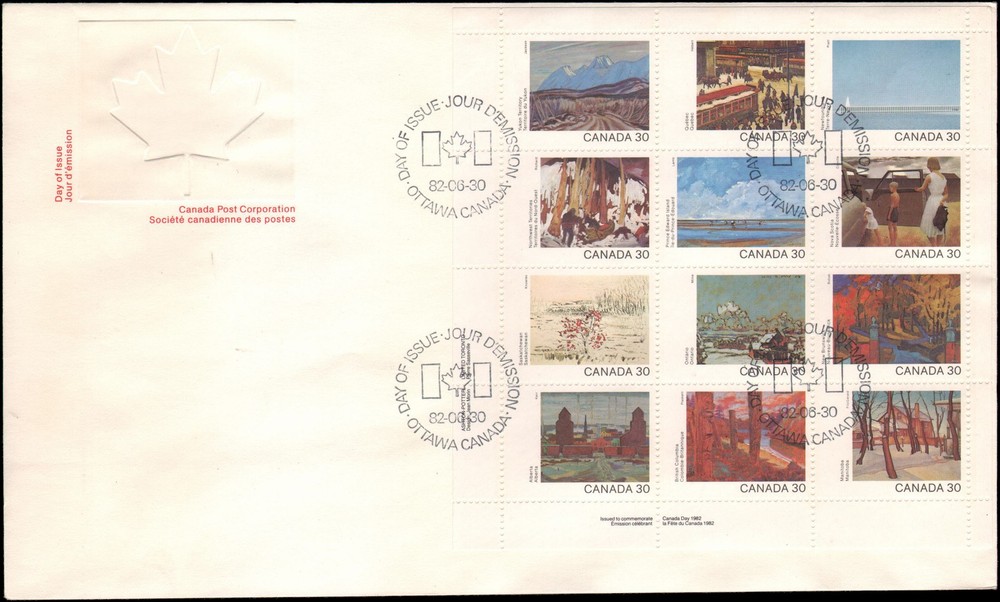 Canada #955-966 FDC, paintings, 1982