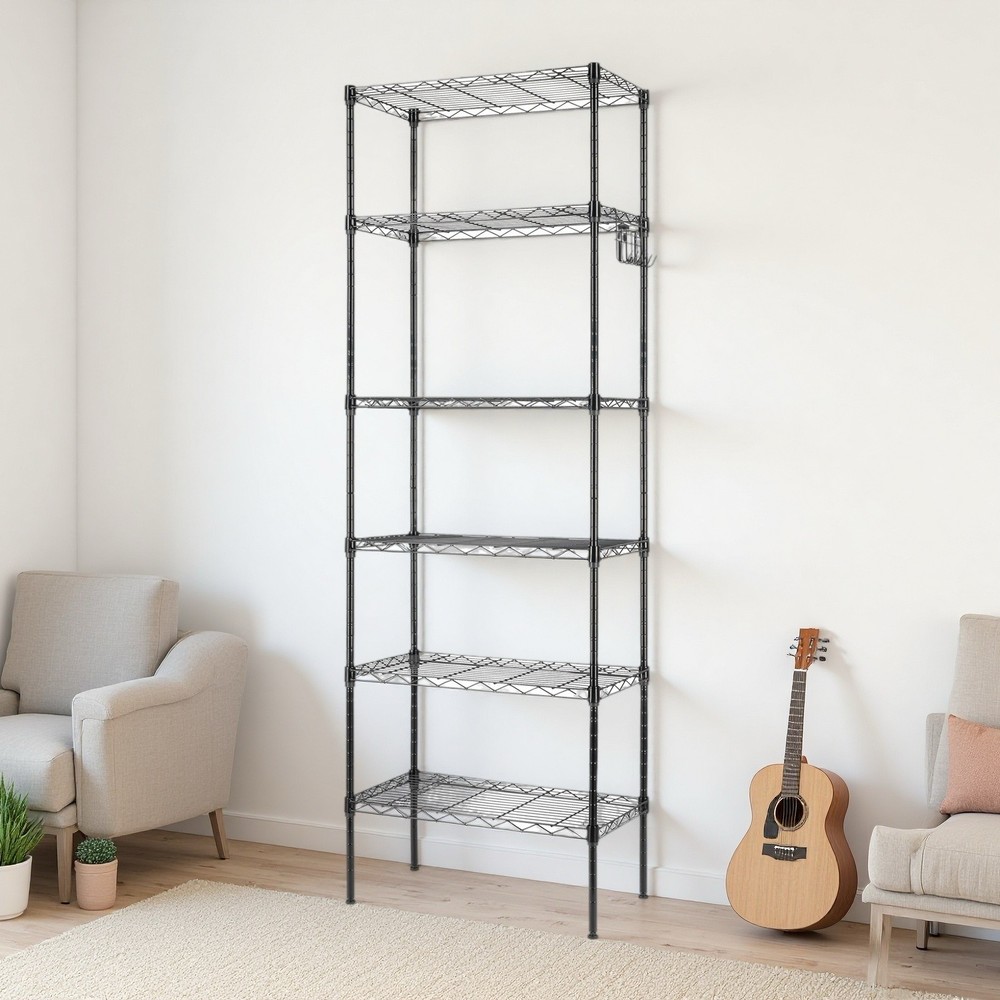 6-Tier Rolling Wire Shelving Unit - Heavy Duty, Adjustable, Modular & Black