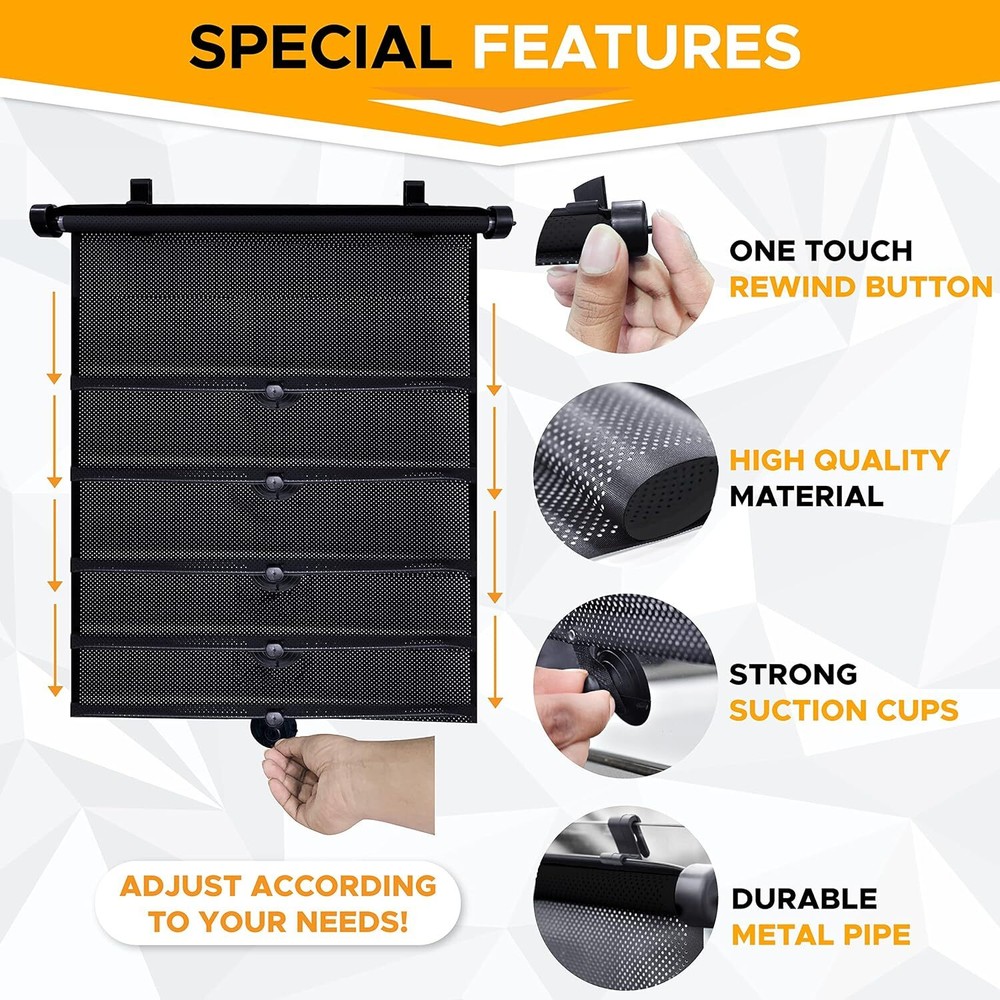 2PCS Retractable Car Auto Side Window Sun Shade Shield Cover Roll Curtain Visor