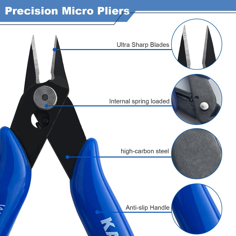 Micro Wire Cutters with Spring, 2 Pack, 5 inch Precision Mini Flush Cutters B...