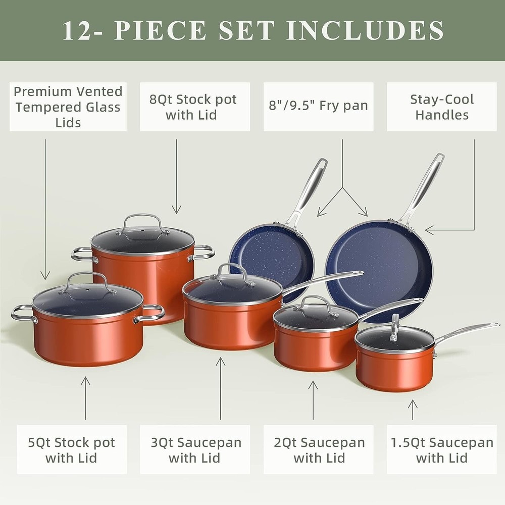 Healthy Duralon Blue Ceramic Nonstick Coated Cookware Set,