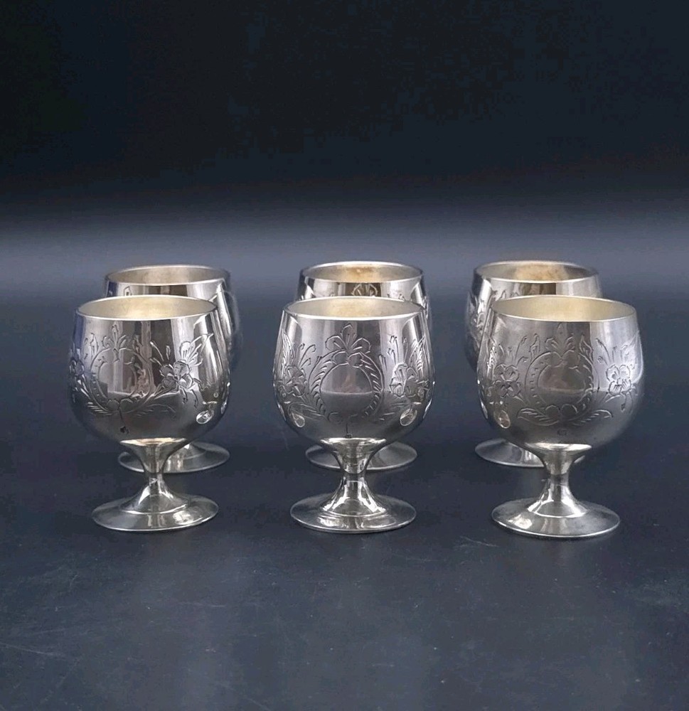 Engraved EPNS 6 Mini Goblets with Box