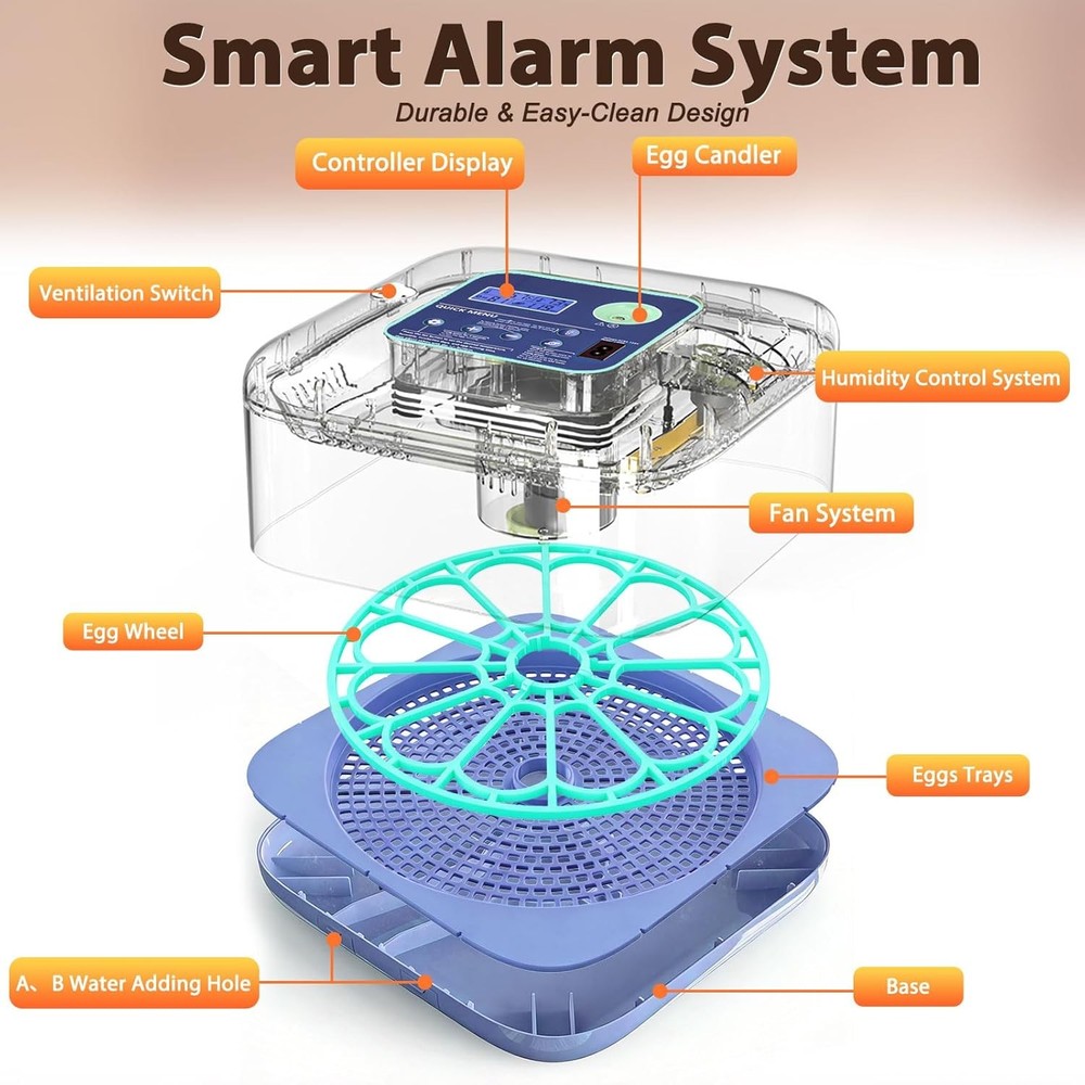 Digital Egg Incubator Auto Temp Humidity Control Hatching Eggs Brood Box