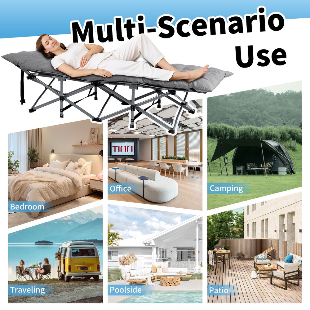Folding Camping Cot Bed with Soft Pad, Portable Outdoor Cot