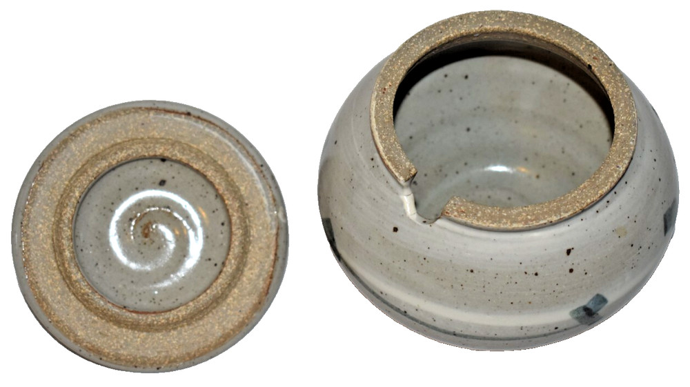 2 Studio Pottery Stoneware Covered Lid Dishes Bowls