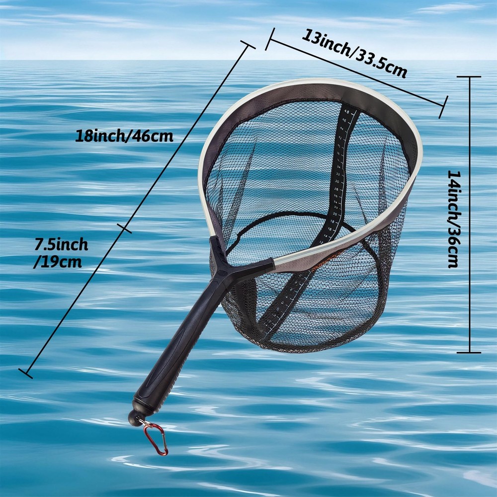Fishing Net with Magnet Handle-Landing Net with Ruler Tackle Storage Soft Rub...