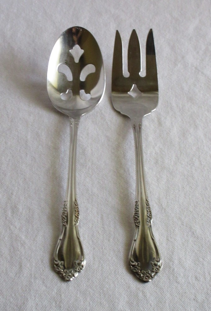 Oneida Wm A Rogers Mansfield / Amadeus Meat Fork & Pierced Serving Spoon
