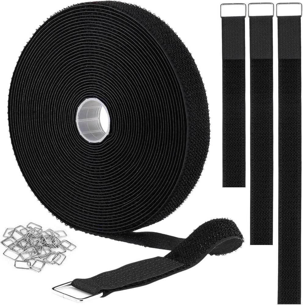 Durable Black Hook and Loop Straps - Adjustable & Reusable Cable Ties 50 Count