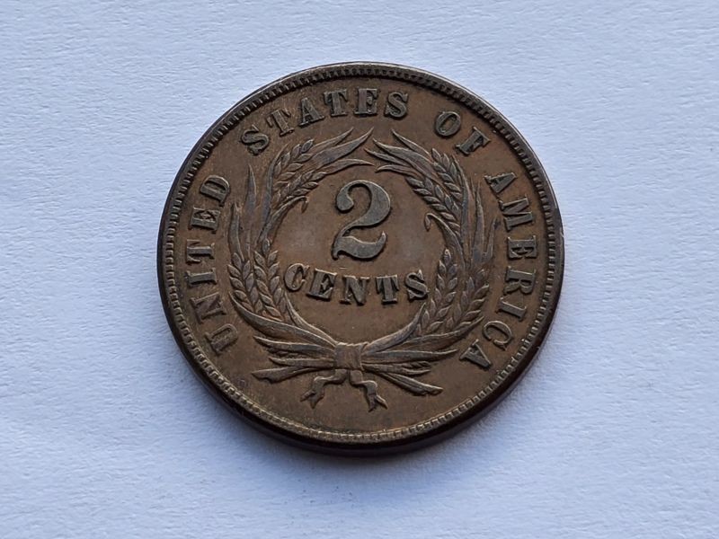 1865 Two Cents Plain 5 About Uncirculated 11226