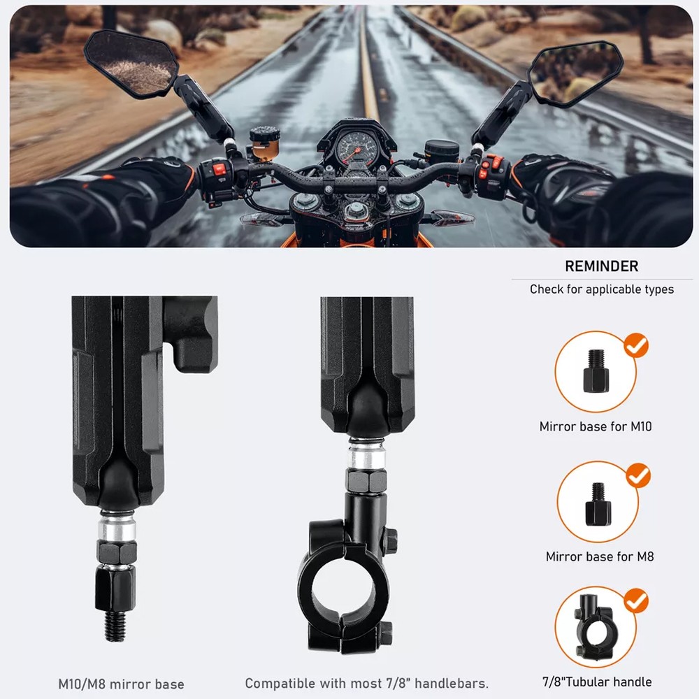 Pair ADV Motorcycle Rear View Mirrors Foldable Adjustable Adventure Universal US