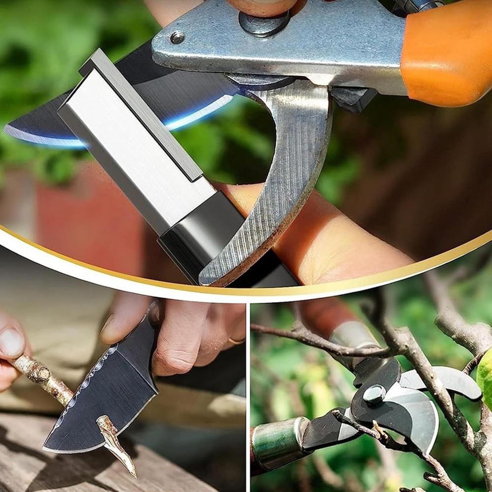 2Pcs Garden Tool Sharpener, Quick Gardening Scissors Sharpener for Black+Red