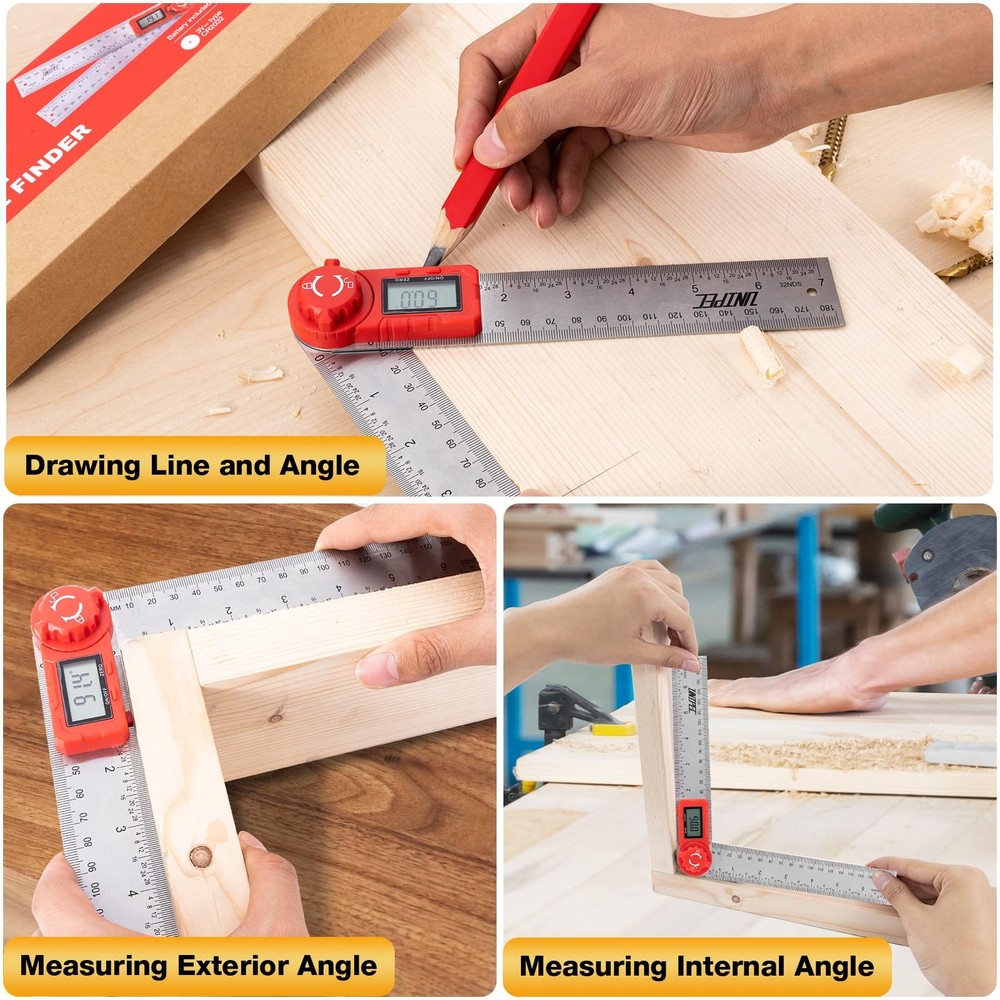 UNIPEC Digital Angle Finder Protractor, Ruler,Stainless Silver