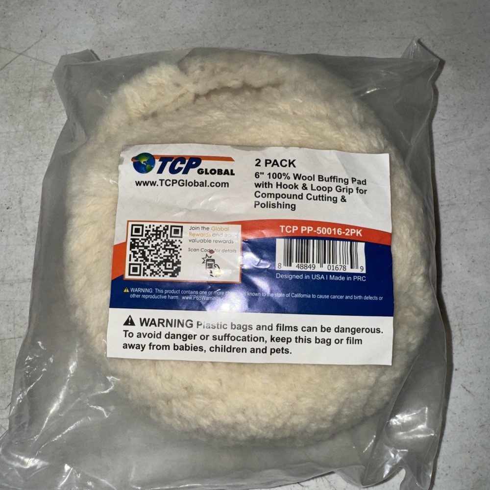 6" 100% Wool Hook & Loop Grip Buffing Pad for Compound Cut & Polishing 2 Pack