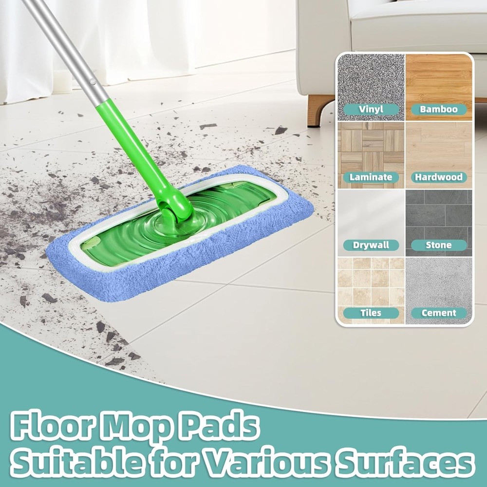 Reusable Mop Pads Compatible with Swiffer Sweeper Mop, Microfiber Dry Sweeping C