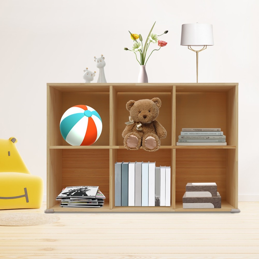 6 Cube Storage Organizer Solid Wooden Bookcase Display 2 Tier Shelving Bookshelf