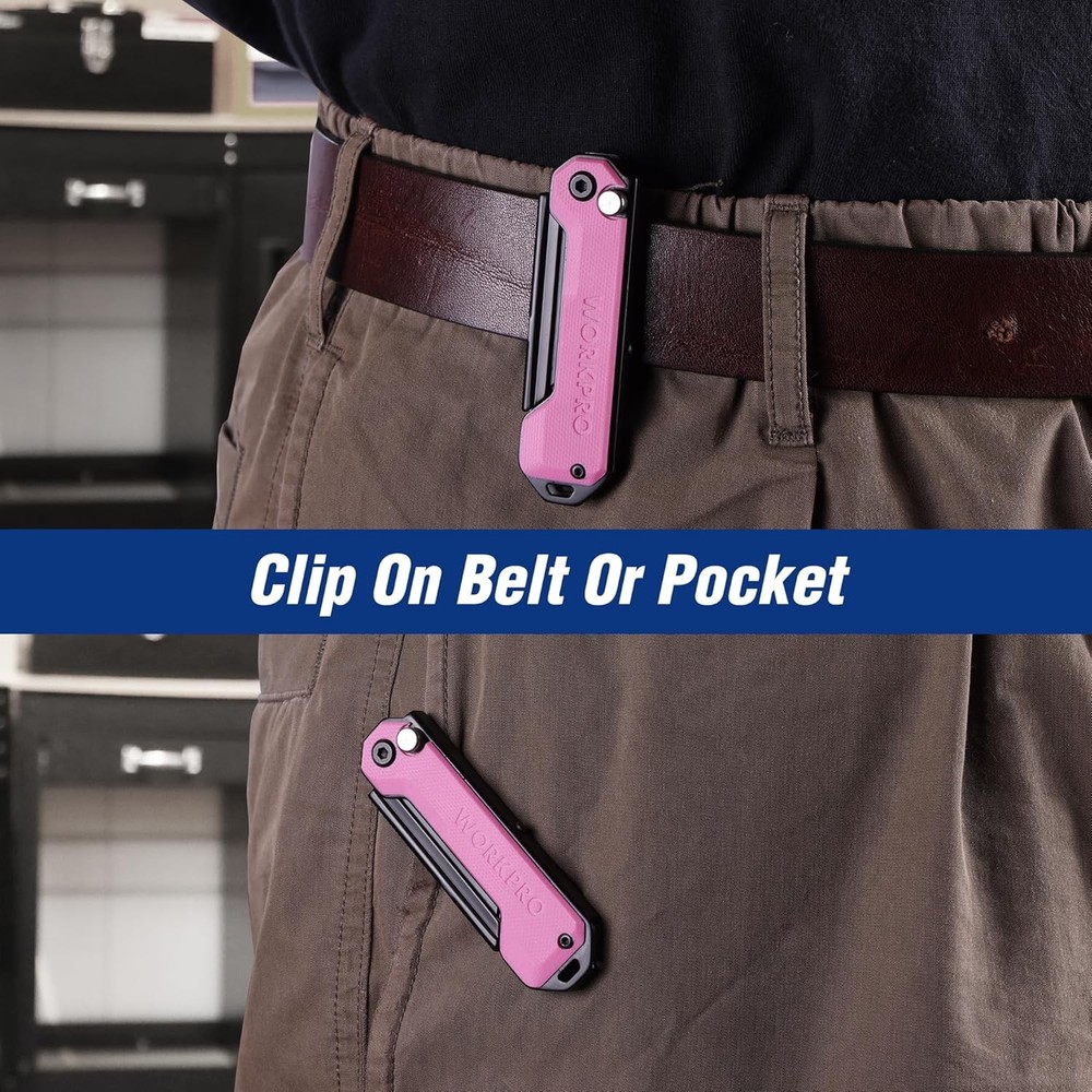 WORKPRO Folding Utility Knife Box Cutter Quick Open Axis Lock Quick Change Blade