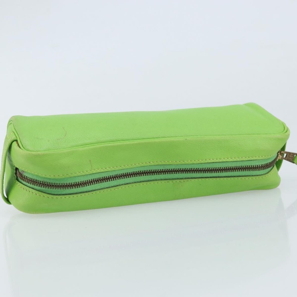HERMES Scribe Pen Case Leather Light green Auth 172578