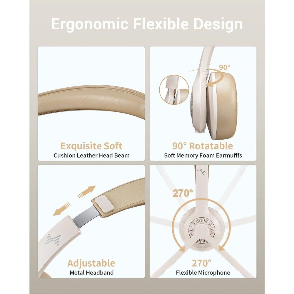 Wireless Headset with AI Noise Cancelling Microphone Bluetooth Headset