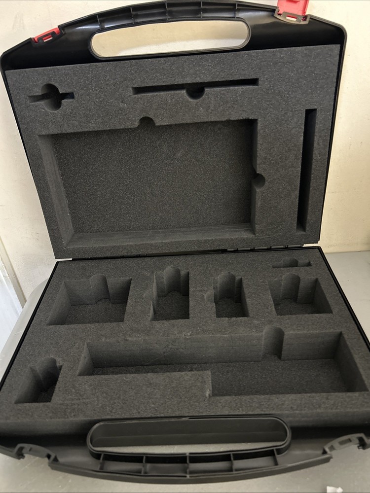 Plastic portable storage or tool box with red snap locks