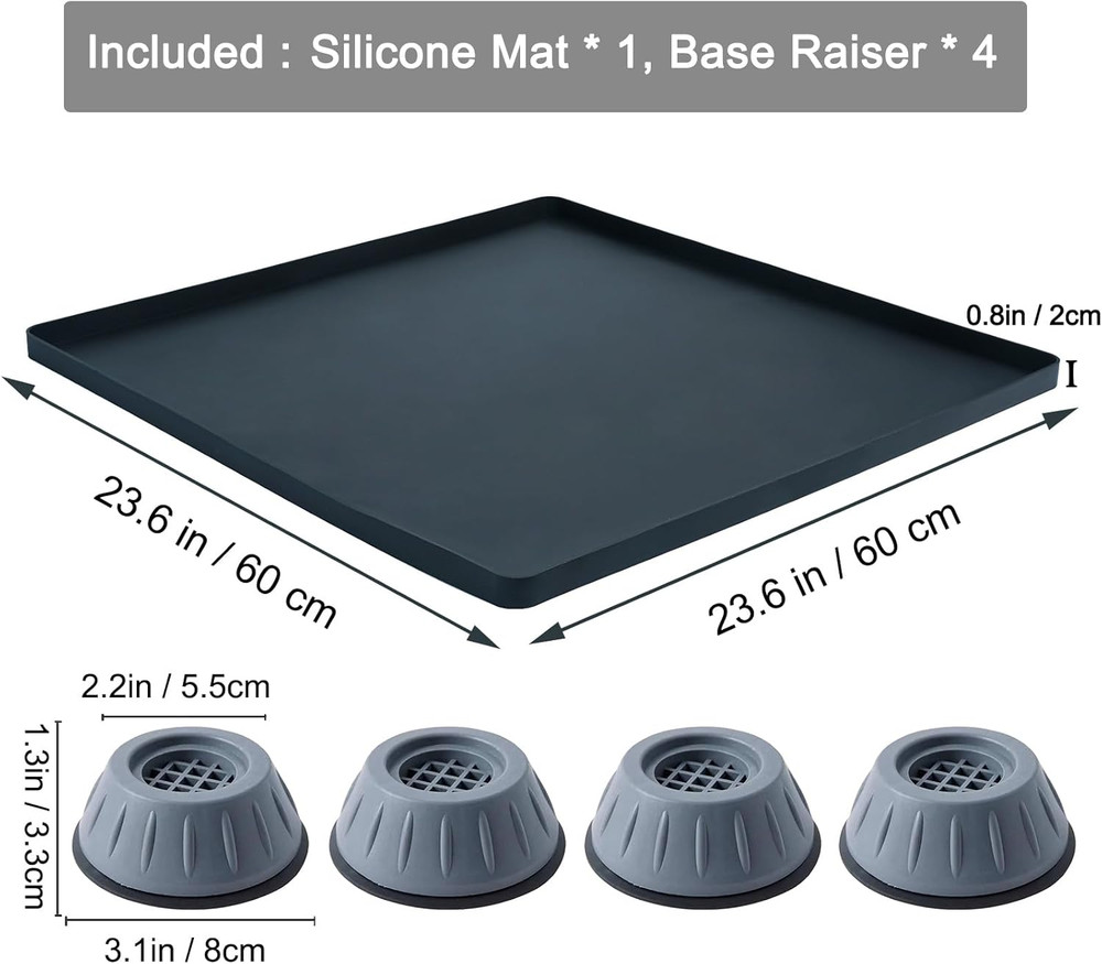 Mini Fridge Silicone Mat with Riser, 23.6"x23.6" Floor Protector