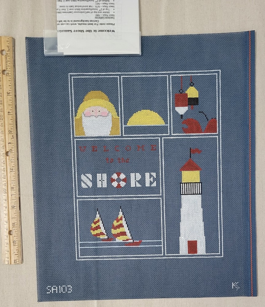 HandPainted Needlepoint Pattern & Instructions Welcome To The Shore, Signed -HTF
