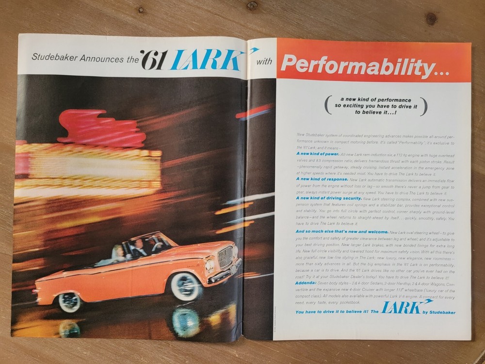 Vintage 1960 Studebaker Lark Car Automobile Print Ad Advertisement