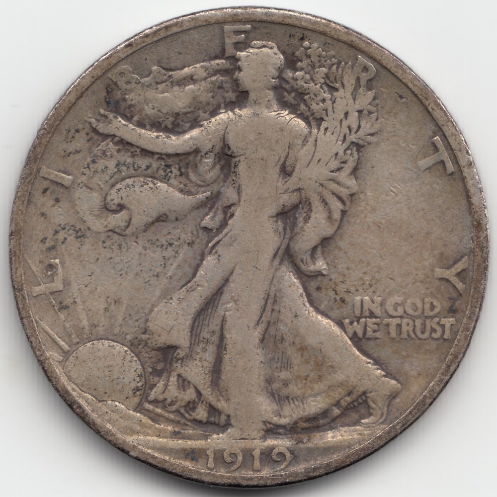 1919 D Walking Liberty Half Dollar, F